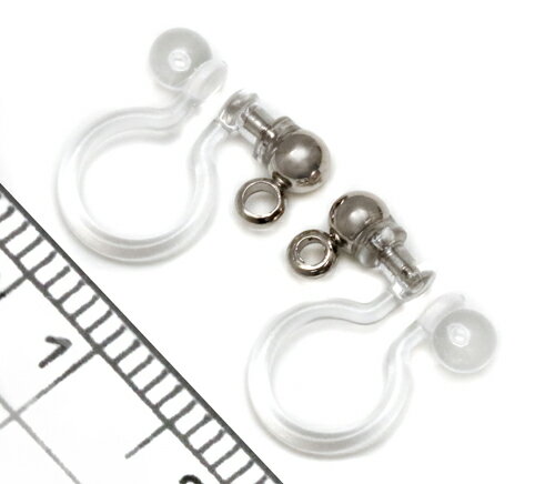 樹脂製イヤリングパーツ オメガ クリア シルバー丸玉カン付きタイプ 1ペア アレルギー対応