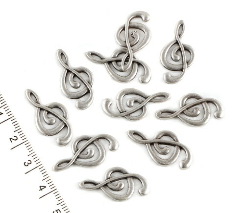 【メタル楽器パーツ】ト音記号 銀古美 1個 カンなし