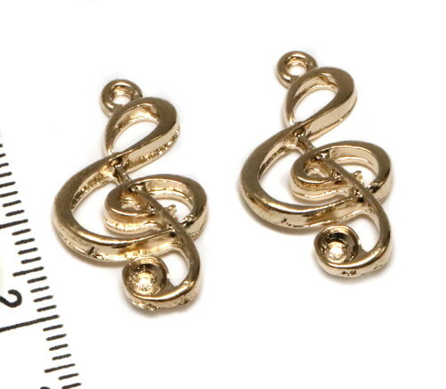 ♪楽器チャーム♪ ト音記号　ライトゴールド　パーツ　2個 ストーン穴あり