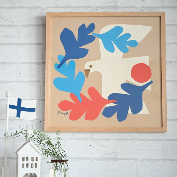 ポストカードおまけ付き『アートフレーム 切り絵 YUYA 白い鳥が飛ぶ 』アートポスター フレーム付き 北欧風 インテリア おしゃれ デコレーション 飾り 額付き 額装 額縁 木製 アート 壁 壁掛け リビング 玄関 インテリア おしゃれ 鳥 正方形 かわいい 大きい 大型 大判