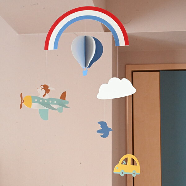 『モビール 虹のふもとで』天井 吊り下げ 飾り 北欧 ナチュラル おしゃれ manumobiles マニュモビールズ 子供部屋窓辺 リビング インテリア かわいい ハンギング 赤ちゃん 出産祝い ガーランド 日本製 プレゼント おすすめ 紙製 軽量 動物 気球 風 揺れる 動く オブジェ 軽いのサムネイル