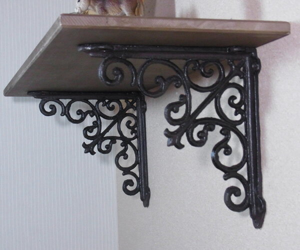 『アイアンブラケット　ブリティッシュL　2個セット 』棚受け ブラケット アンティーク調 壁掛け 壁付け 壁面用 ブラケットのみ 棚受け 棚受け金具 DIY 自作 アングル おしゃれ アイアン 金具 インテリア 黒 ブラック ブラケットlarge)
