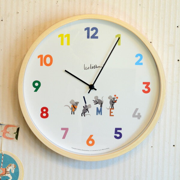 『壁掛け時計　レオ・レオ二　Time』（LEO LIONNI 北欧 ナチュラル 木製 木枠 おしゃれ 見やすい 子供 子供部屋 店舗 リビング 玄関 プレゼント おすすめ インテリア クロック ウォールクロック )のサムネイル