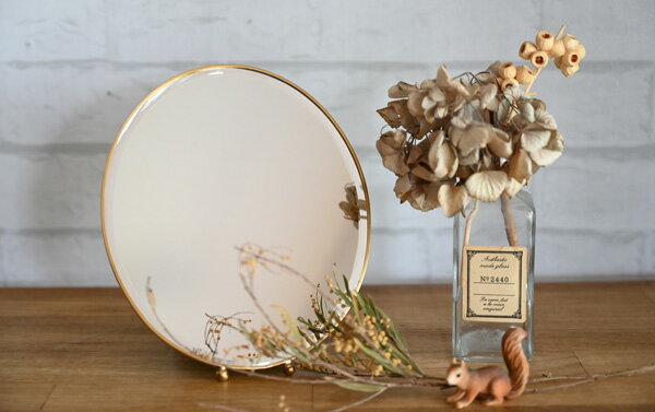 『ルディック ブラス楕円ミラー』( 鏡 おしゃれ 真鍮 ウォールミラー かがみ 化粧 メイク用 姿見 壁掛け 卓上 スタンドミラー 真鍮 玄関 賃貸ok 取り付け 軽量 小さい 丸形 円形 丸い 薄い 薄型 インテリア アンティーク調 石膏ボード プレゼント ギフト 金色 ゴールド )