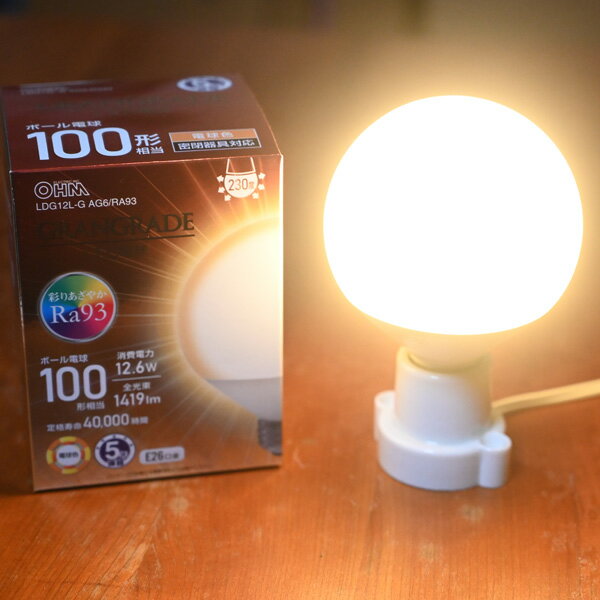 Ball - ボール型LED電球　E26　電球色100W相当（1419ルーメン）【LDG12L-G AG6/RA93 06-3869】