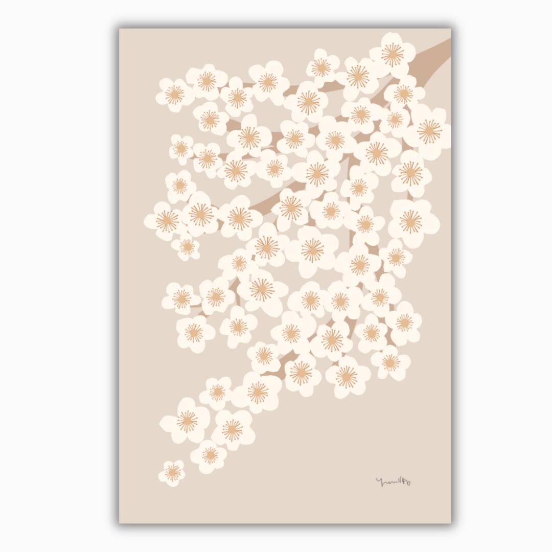 「桜」　ポスター　ポストカード　ミニポスター　はがき　桜　インテリア　アート　花　春　北欧　韓国　水彩画　おしゃれ　かわいい　ナチュラル　プレゼント　ピンク　くすみピンク　淡色　白　風水　玄関　トイレ　リビング　寝室　店舗　梅