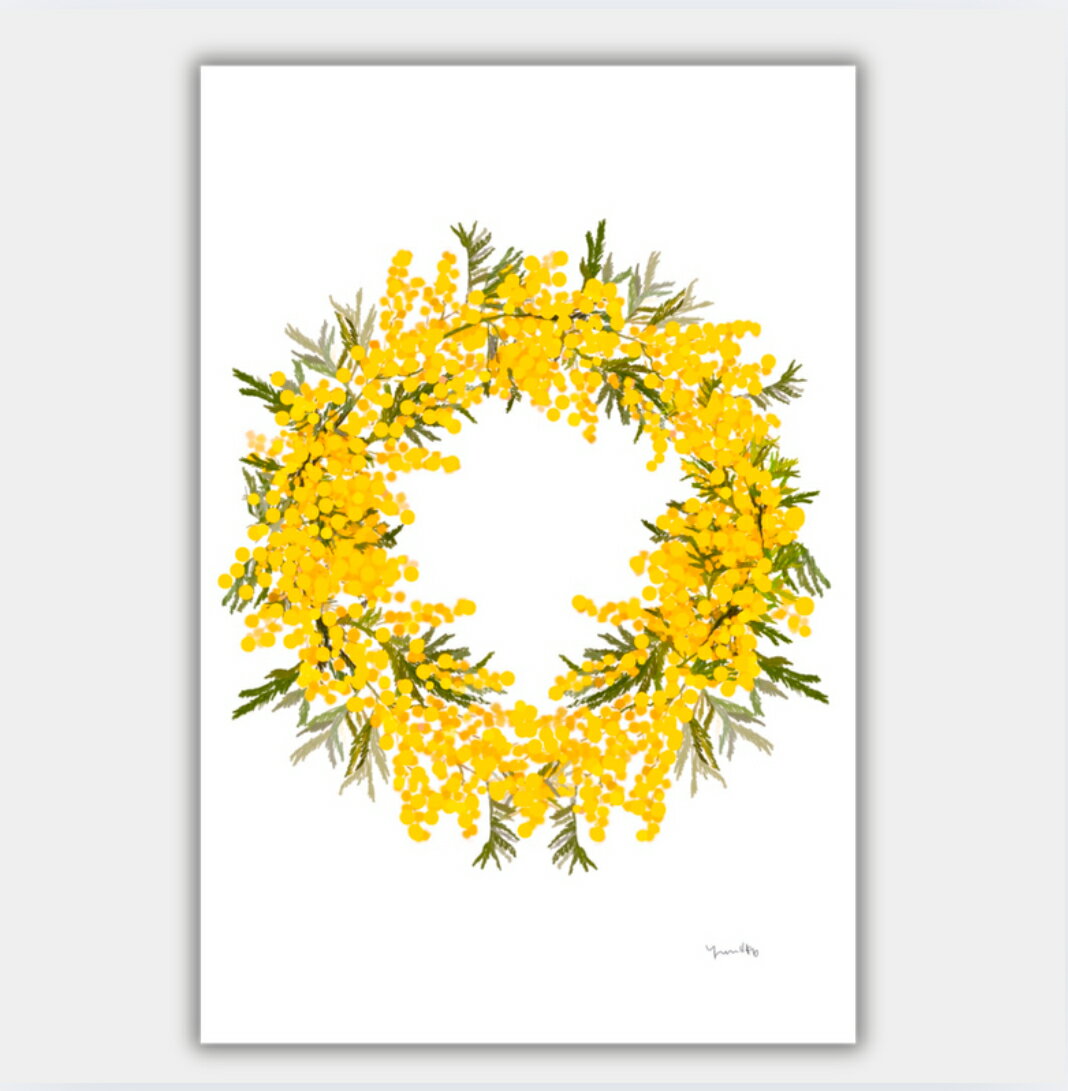 「ミモザ　リース」　ポスター　ポストカード　ミニポスター　はがき　インテリア　ミモザ　リース　ウ..