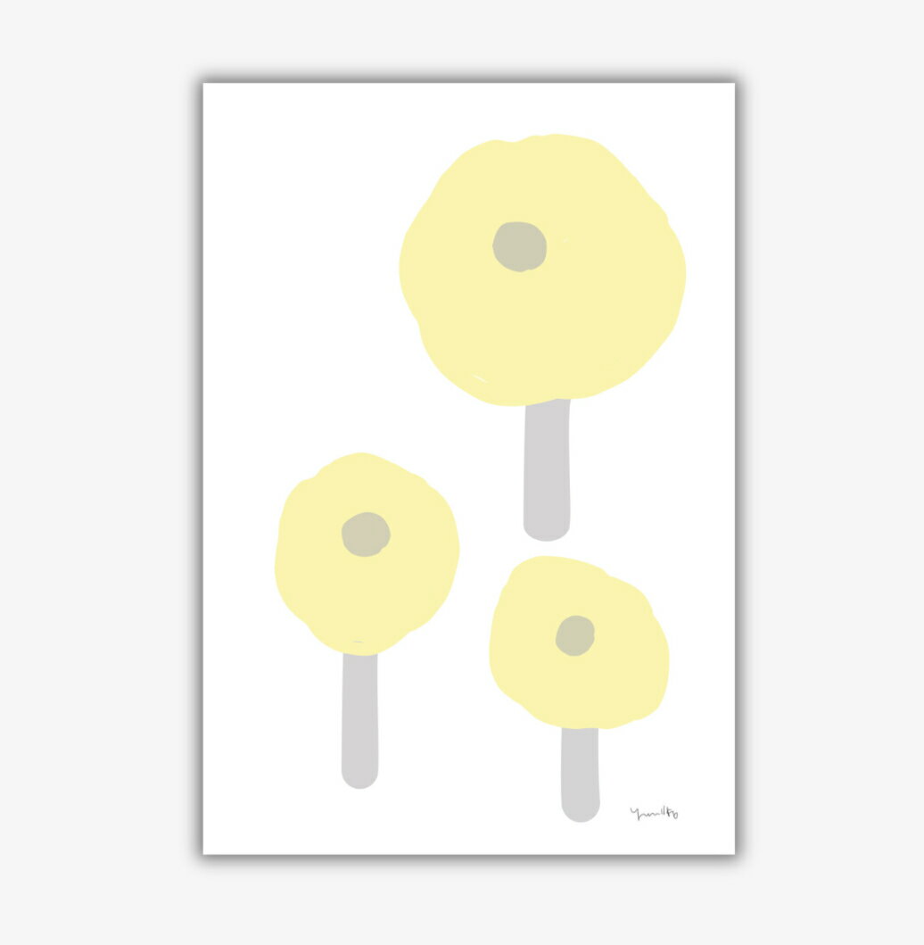 「ふんわりな花」　ポスター　ポストカード　ミニポスター　はがき　花　黄色　インテリア　北欧　韓国..