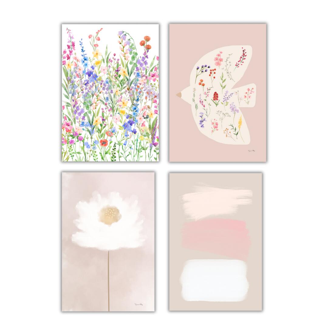 【2,796円→1,796円】　ポストカード　4枚　ミニポスター　はがき　北欧　韓国　海外　インテリア　花　..