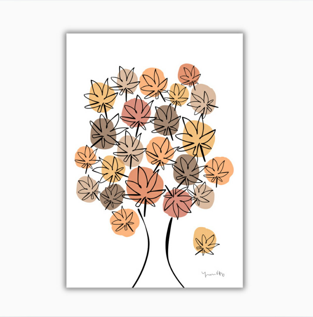 「もみじ」 秋 ポスター ポストカード ミニポスター はがき 紅葉 木 インテリア 北欧 韓国 海外 イラスト 風水 玄関 トイレ リビング 寝室 子ども部屋 くすみカラー おしゃれ かわいい ナチュラル