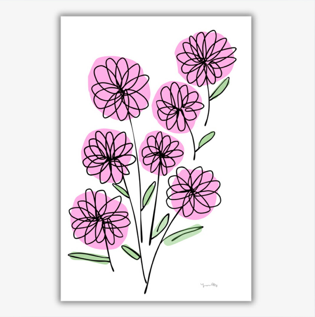 「コスモス」 ポスター　ポストカード　ミニポスター　はがき　コスモス　インテリア　北欧　韓国　ナチュラル　風水　花　ピンク　くすみピンク　イラスト　アート　モダン　風水　玄関　トイレ　リビング　寝室　子ども部屋　春　夏　秋　冬　くすみカラー　淡色　雑貨