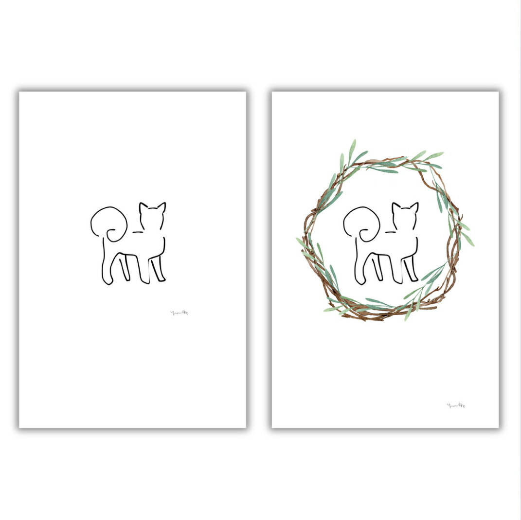 「dog」　ポスター　ポストカード　ミニポスター　はがき　手描き　柴犬　ローズマリー　イラスト　線..