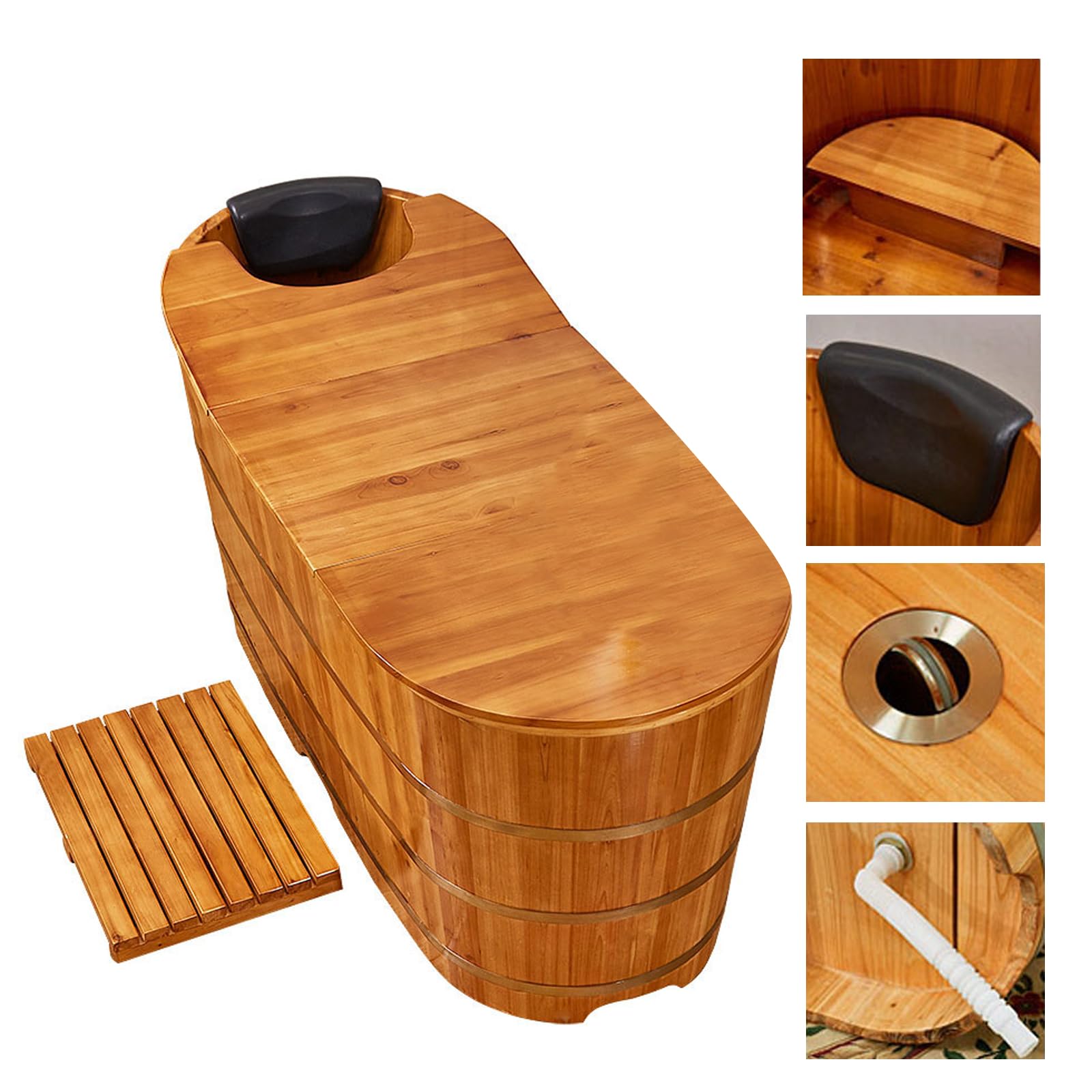木製浴槽 高級実用品 木材質蓋付き浴槽 お風呂成人バケツ 美容院サウナ 家庭用湯桶 木製バスバレル 風..
