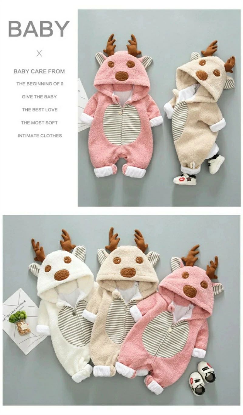 着ぐるみ トナカイ ロンパース もこもこ 子供用 ベビー服 赤ちゃん着ぐるみ カバーオール フード付き 鹿 前開き 長袖 男の子 女の子 厚手 ベビー 防寒 キッズ 冬服 クリスマス ハロウィン 誕生日 暖かい 出産お祝い ギフト 送料無料