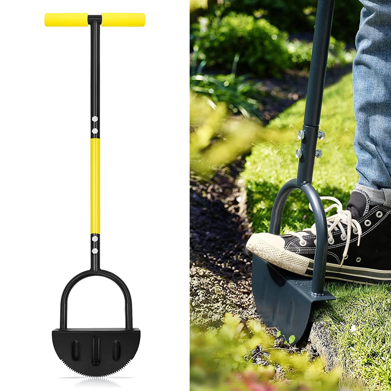芝生カッター 芝生手入具 ターフカッター ステップ付き 全長108.5cm 芝刈りシャベル 芝刈り機 雑草除去..