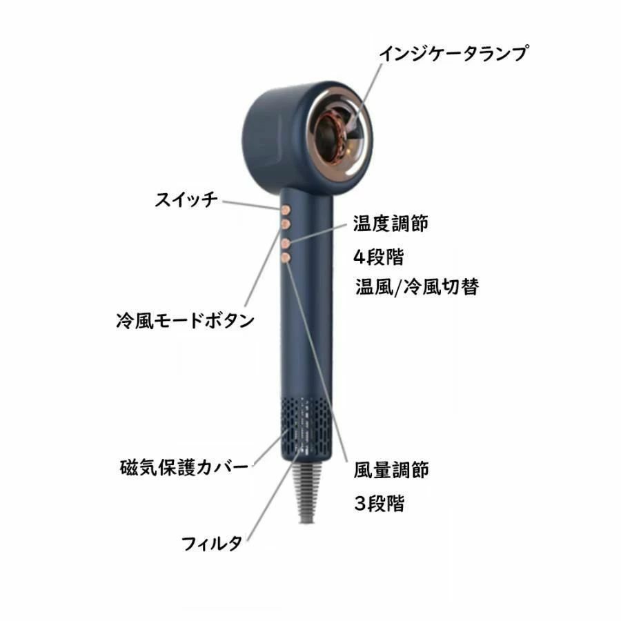 ヘアドライヤー 12モード選べる 速乾 冷熱風 大風量 マイナスイオン 高級 軽量 静音 1600W 4段階調温 高機能