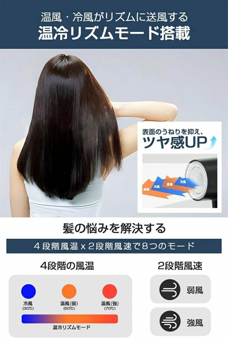 超大風量 速乾 ヘアドライヤー ブラシレスDCモーター 温冷風自動切替 美髪 ヘアケア