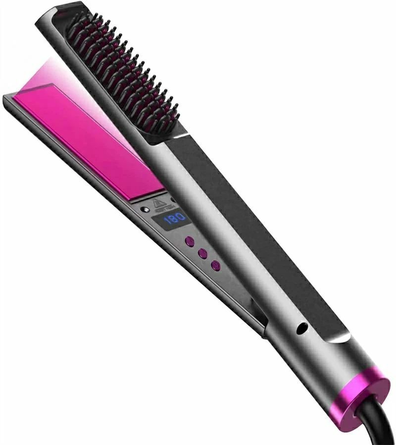 【3in1?ヘアブラシ機能付き】 12段階温度調節 MAX230℃ ストレート&カール 2WAY アイロン 縮毛矯正