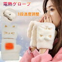 電熱手袋 USB充電式 ヒーター手袋 猫柄 3000mAh 3段温度調整 5.5時間連続使用 液晶画面 指なし