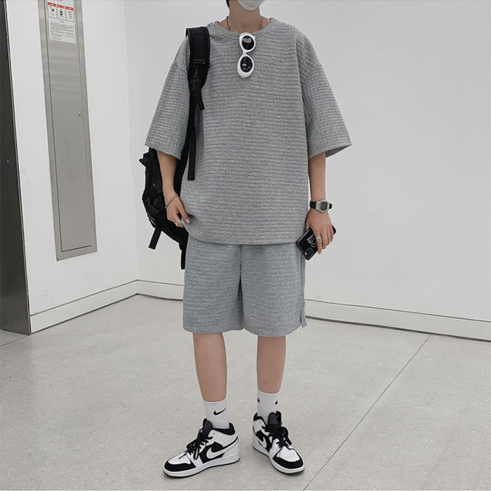半袖 春夏 ショートパンツ tシャツ ルームウェア ワッフル メンズ ハーフパンツ上下 tシャツ メンズ メンズ セットアップ