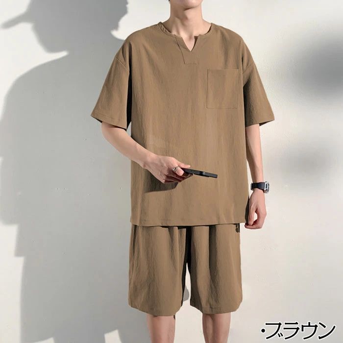 ジャージ 無地 半袖 夏服 メンズ セットアップ 上下セット 短パン 接触冷感 パンツ ハーフ セットアップ