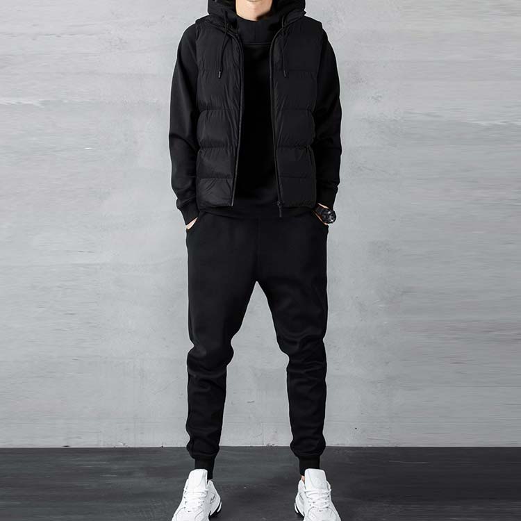 パーカー プルオーバー セットアップ 長袖 中綿ベスト ジップアップ フード付き 冬服 ジャージ メンズ 防寒 スウェット