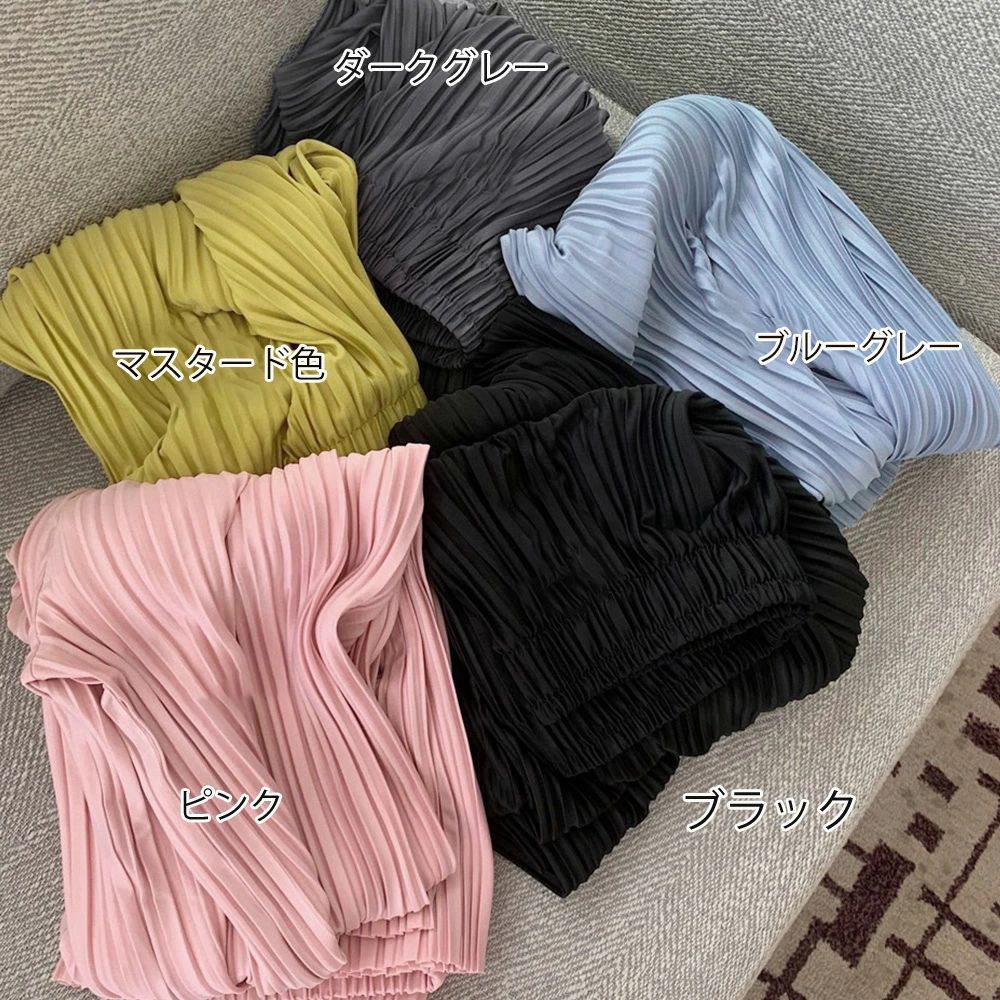 ロング丈 ショート丈 パンツセットアップ ウエストゴムボトムス ハイウエスト(4)