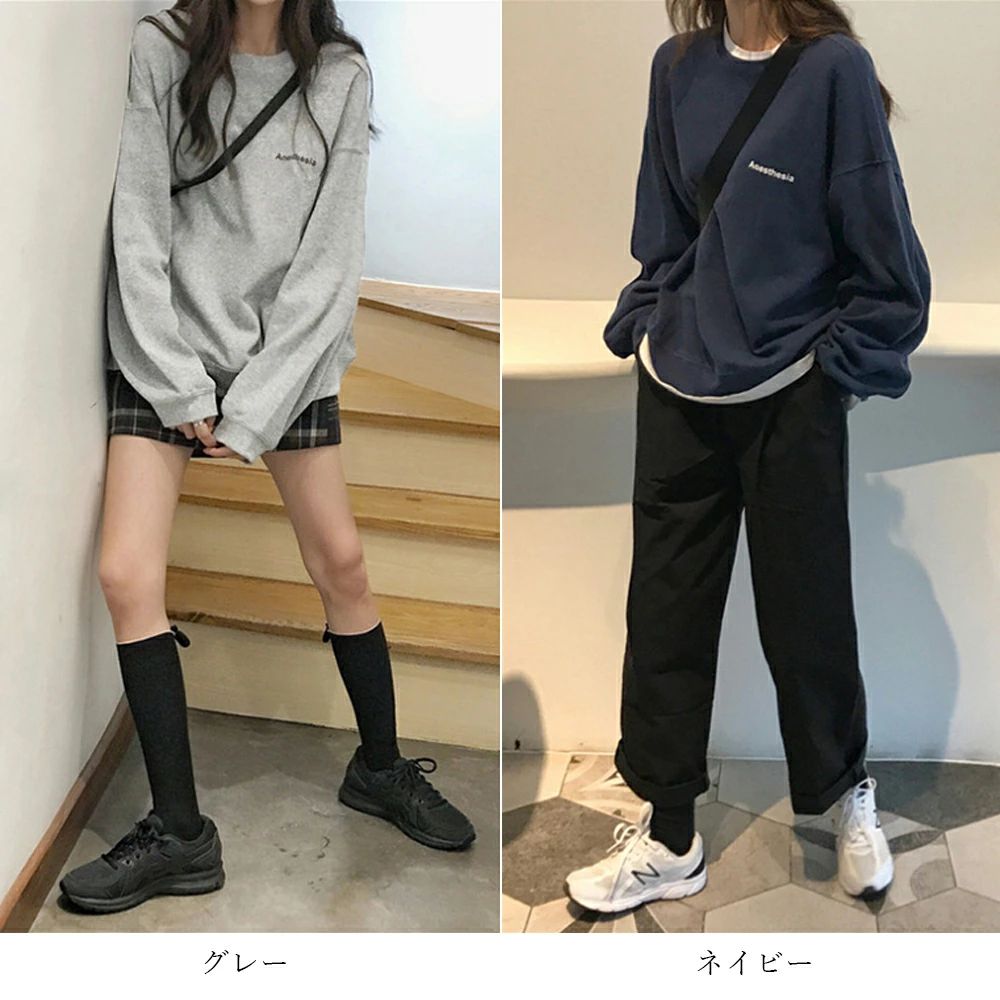 女性 韓国ファッション レディース トップス オーバーサイズ クルーネック プルオーバー ストリート(4)