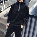 カジュアル 暖かい 秋冬 厚手 上下 上下セット フード付き メンズ セットアップ スウェット