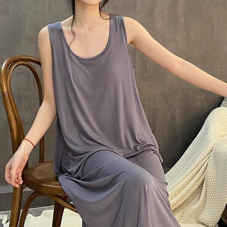 ワンピース ノースリーブ 年中使える 大きいサイズ 部屋着 ワンピース パジャマ アイスシルクパジャマ