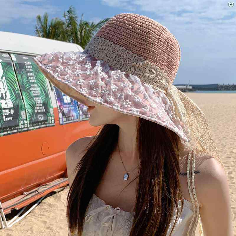 Rakuten - 太陽 リボン レース 日焼け防止 漁師 花 メッシュ レディース 帽子 旅行 夏