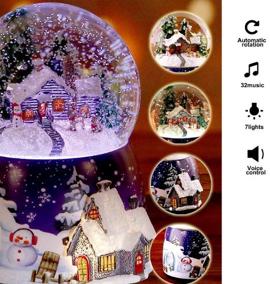 クリスマスミュージカルスノードームオルゴール回転可能な発光自動スノーオルゴー...