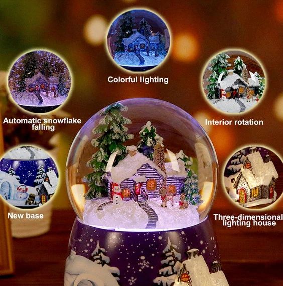 クリスマスミュージカルスノードームオルゴール回転可能な発光自動スノーオルゴー...