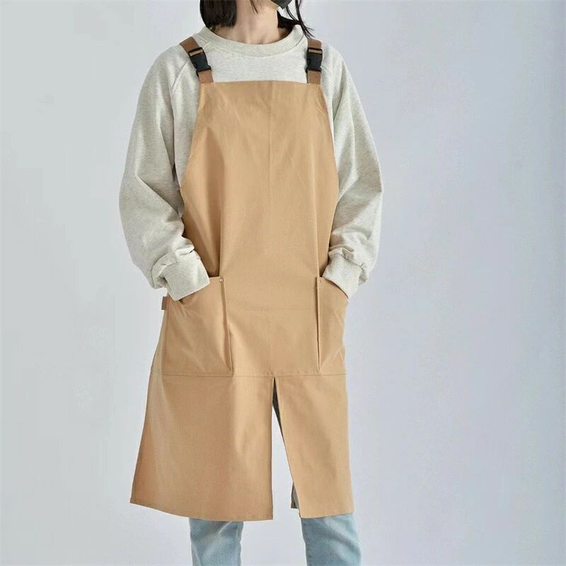 エプロン H型 首掛け シワ防止 汚れにくい シンプル エプロン 無地 大容量ポケット 保育園 保育士 中学校