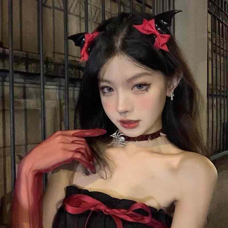 レディース y2k ダーク系 悪魔 コウモリ リボン ゴシック ハロウィン コスプレ イベント 撮影 衣装