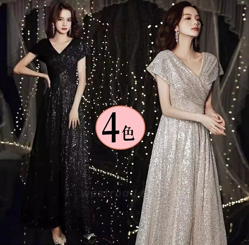 披露宴 演奏会 ブラック パーティードレス 発表会ドレス ウエディングドレス 前後Vネック イブニングドレス