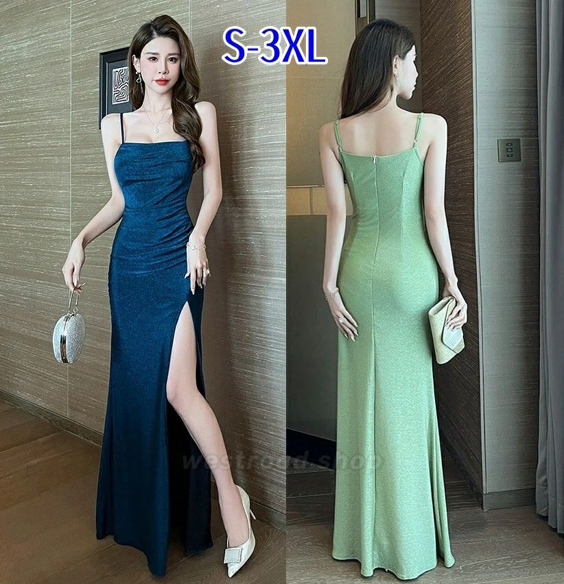 ノースリーブワンピース セクシー ワンピース キャミソール ブライダル ディープスリット ロングドレス