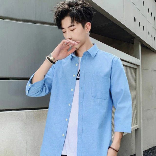 秋物 春服 無地シャツ ワイシャツ Yシャツ オックスフォードシャツ 七分袖 カジュアルシャツ メンズ シャツ