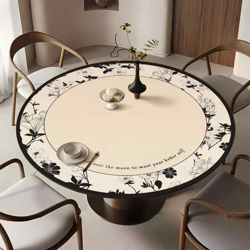 ダイニング 花柄 お手入れ簡単 丸型 円形 エレガント 防油 レザー調 防水 ティータイム フレンチスタイル 高級感 防汚