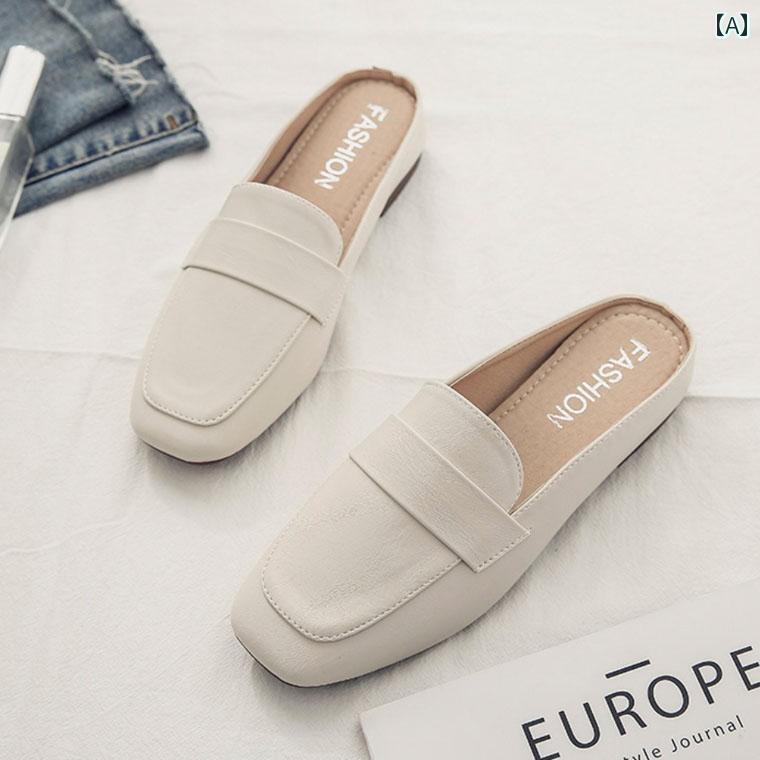 レディース ベージュ スリッパ ブラック レザー ミュール 革 かかとなし 春夏 靴 シューズ