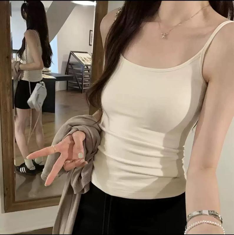 美背 グレー フィット 春夏 背中見せ 無地 タンクトップ スリム トップス レディース キャミソール カップ付き 杏色