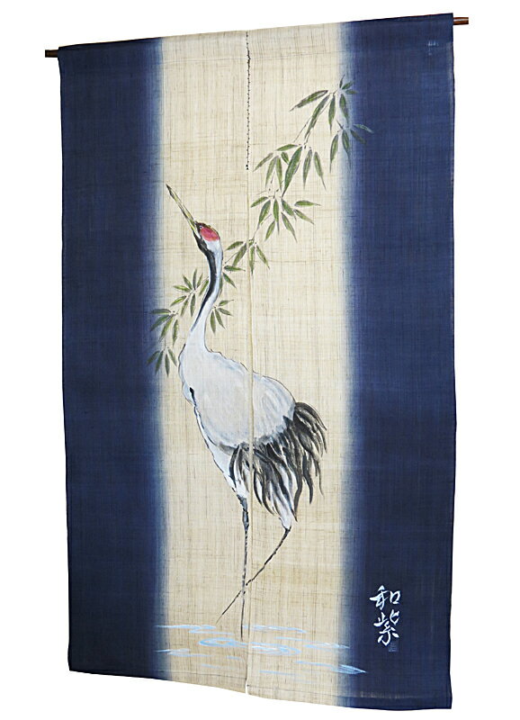 濡れ描き友禅碧 のれん：鶴 / W約88×H150cm / 和風モダン暖簾