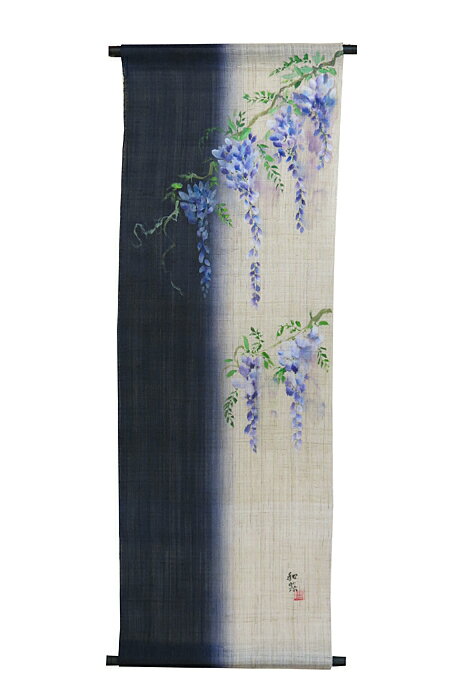 Rakuten - 濡れ描き友禅碧 タペストリー：藤の花　/　W約45×H130cm　/　和風モダンタペストリー