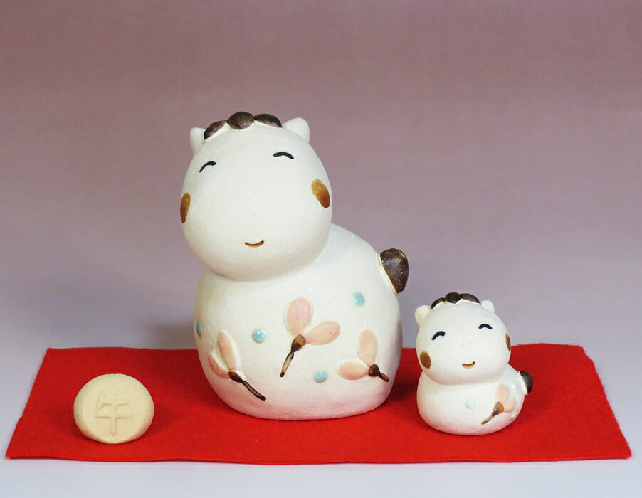 陶人形十二支:親子午と赤紙(干支置物)//12月末入荷予定 /