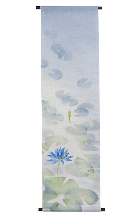 タペストリー・青い睡蓮　/受注制作/ 和モダン 夏　 お洒落 タペストリー / インテリア タペストリー 和風 壁飾り　約36×130cm