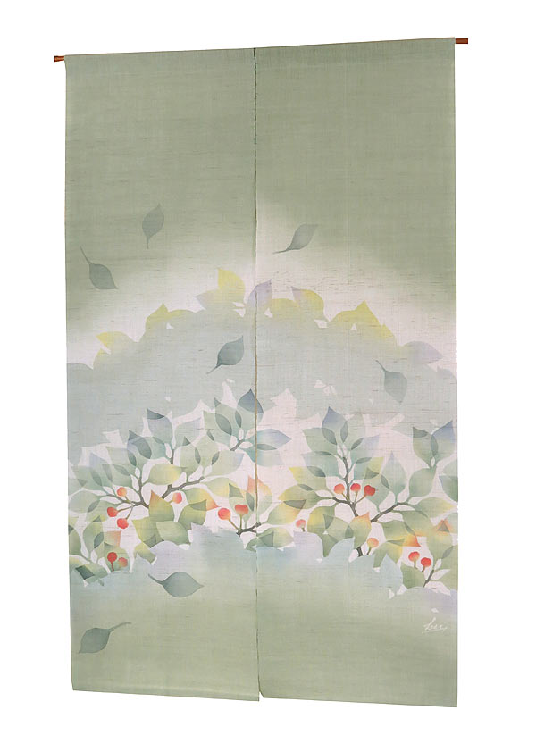 麻のれん・桜の初夏（手織り麻モダン おしゃれ のれん）(受注製作） ロング 約 88×150cm