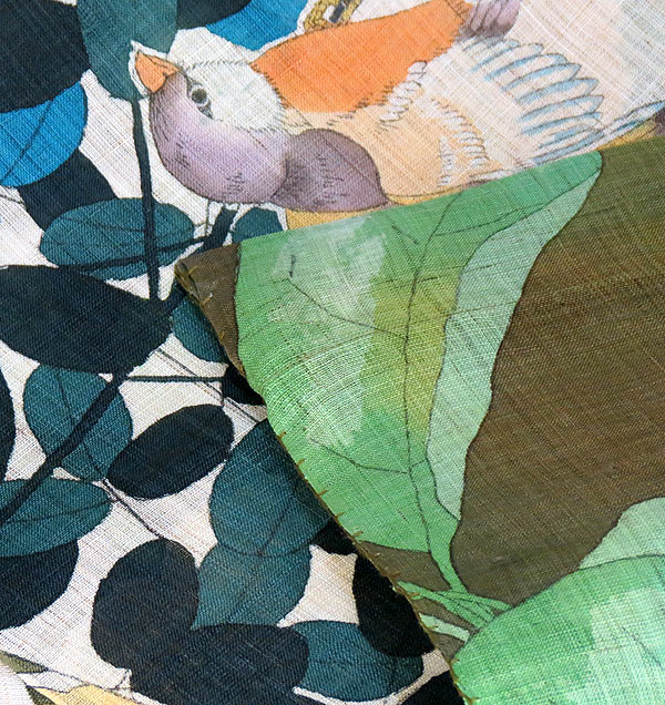 ローケツ染めのれん：景年花鳥図より茶花と萩/ おしゃれ な 和風 モダン のれん ロング 約 88×150cm