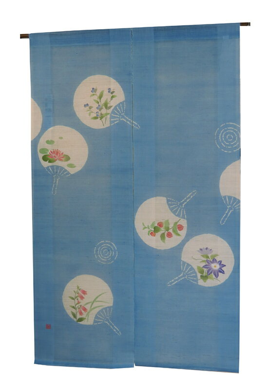 和風暖簾（のれん）：団扇紋 /メーカー取り寄/夏のれん/洛柿庵/和 モダン/麻のれん/ おしゃれ な 和風 モダン のれん ロング 約 88×150cm