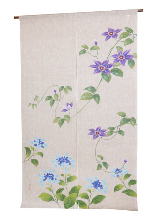 Rakuten - 京都 万葉舎 江戸琳派手描きのれん　和風暖簾：風車に紫陽花　/ おしゃれな 和モダン のれん ロング 約 88×150cm