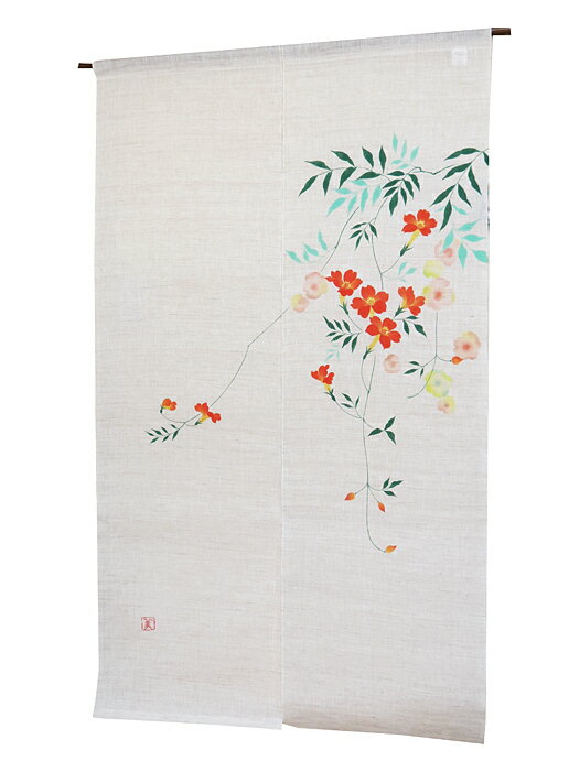 京都 万葉舎 彩色のれん　和風暖簾：凌霄花（のうせんかずら）　/ おしゃれな 和モダン のれん ロング 約 88×150cm